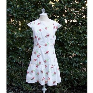 NWT Never A Wallflower Drop Waist Floral Cross Stitch Dress in White size Large